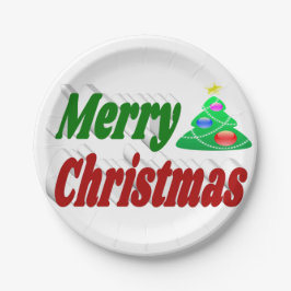 メリークリスマスツリーレッドグリーンタイポグラフィ ペーパープレート