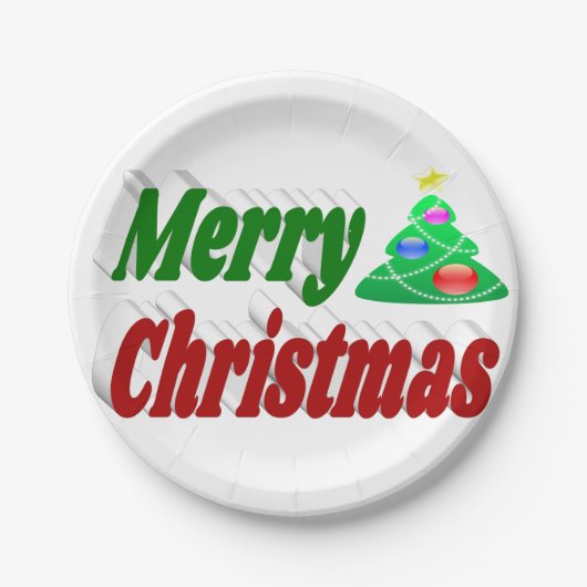 メリークリスマスツリーレッドグリーンタイポグラフィ ペーパープレート (正面)