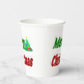 メリークリスマスツリーレッドグリーンタイポグラフィ 紙コップ (右)
