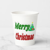 メリークリスマスツリーレッドグリーンタイポグラフィ 紙コップ (正面)