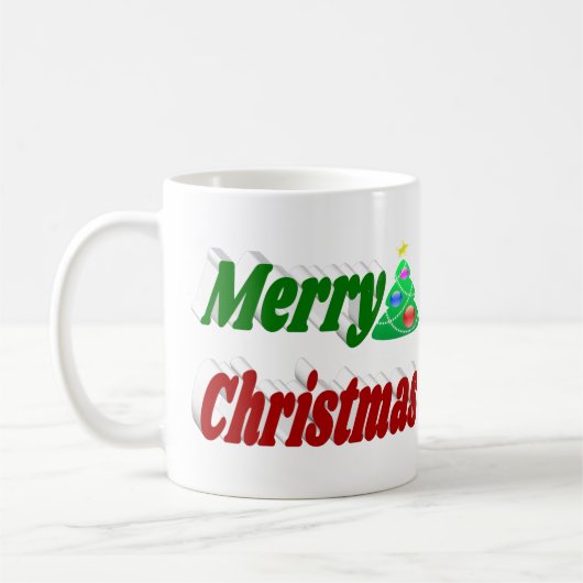 メリークリスマスツリーレッドグリーン半タイポグラフィ コーヒーマグカップ (左)