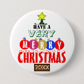 メリークリスマスツリーレッドブルー金ゴールドオーナメント 缶バッジ (正面)