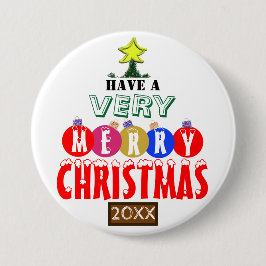 メリークリスマスツリーレッドブルー金ゴールドオーナメント 缶バッジ