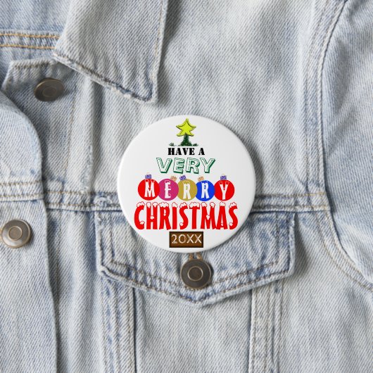 メリークリスマスツリーレッドブルー金ゴールドオーナメント 缶バッジ (インサイチュ)