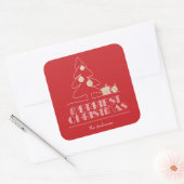メリークリスマスツリーレッドホリデー スクエアシール (封筒)