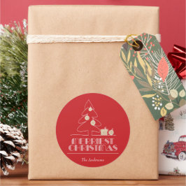 メリークリスマスツリーレッドホリデー ラウンドシール