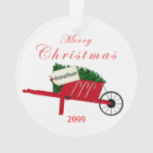 メリークリスマスツリーレッドヴィンテージホイールバロー オーナメント (裏面)