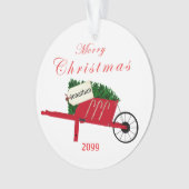 メリークリスマスツリーレッドヴィンテージホイールバロー オーナメント (正面)