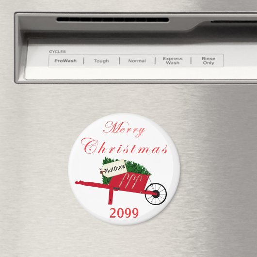 メリークリスマスツリーレッドヴィンテージ車いす マグネット (インサイチュ (食洗機))