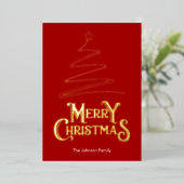 メリークリスマスツリーレッド背景金ゴールド 箔シーズンカード (立ち正面)