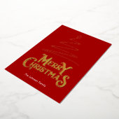 メリークリスマスツリーレッド背景金ゴールド 箔シーズンカード (回転した状態)