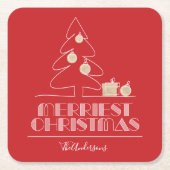メリークリスマスツリーレッド スクエアペーパーコースター (正面)