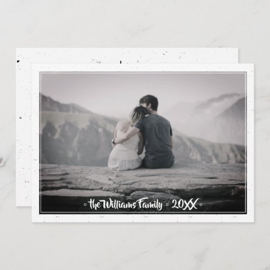 メリークリスマスツリーレトロタイポグラフィファミリーフォト シーズンカード (正面/裏面)