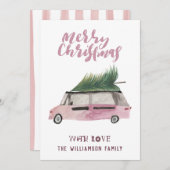 メリークリスマスツリーヴァンウォーターカラーホリデーカード シーズンカード (正面/裏面)