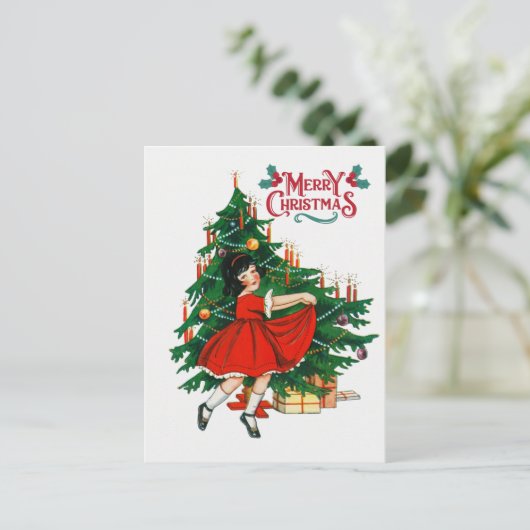 メリークリスマスツリーヴィンテージアート シーズンポストカード (スタンド正面)