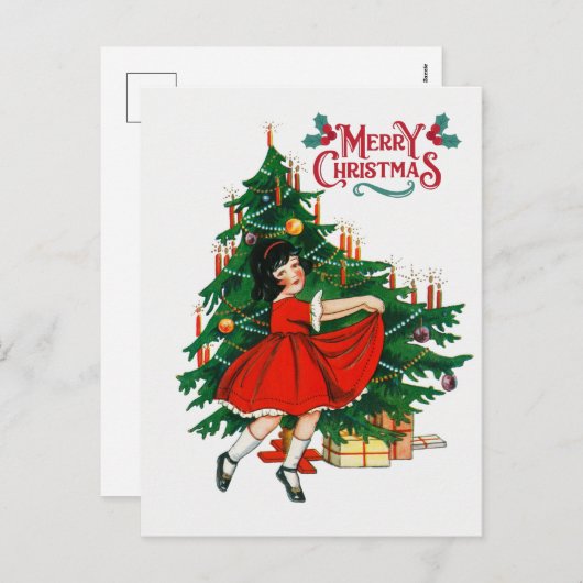 メリークリスマスツリーヴィンテージアート シーズンポストカード (正面/裏面)