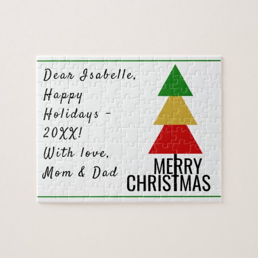 メリークリスマスツリー三角形の形状クリスマスストッキング ジグソーパズル (横)