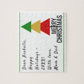 メリークリスマスツリー三角形の形状クリスマスストッキング ジグソーパズル (縦)