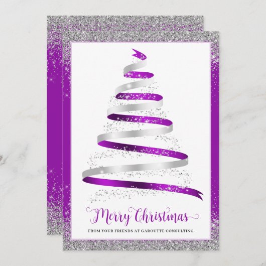 メリークリスマスツリー企業のビジネスホリデー シーズンカード (正面/裏面)