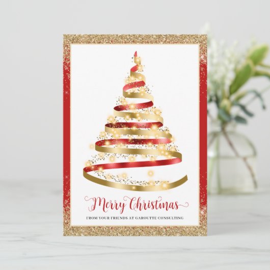 メリークリスマスツリー企業のロゴホリデーカード シーズンカード (スタンド正面)