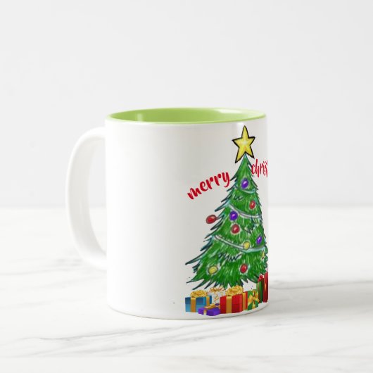 メリークリスマスツリー休日デザインマグデザイン ツートーンマグカップ (正面左)
