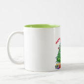 メリークリスマスツリー休日デザインマグデザイン ツートーンマグカップ (左)