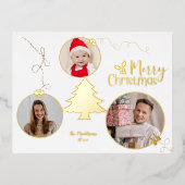 メリークリスマスツリー写真オーナメント 箔シーズンポストカード (正面)