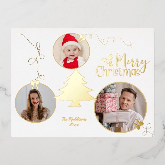 メリークリスマスツリー写真オーナメント 箔シーズンポストカード (正面)