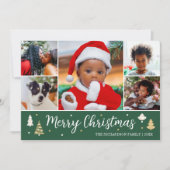 メリークリスマスツリー写真コラージダークグリーンフラット シーズンカード (正面)