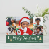 メリークリスマスツリー写真コラージダークグリーンフラット シーズンカード (スタンド正面)