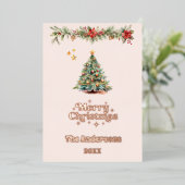 メリークリスマスツリー写真年レビューバラ金ゴールド 箔シーズンカード (立ち正面)