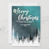 メリークリスマスツリー冬の夜の森の休日 シーズンカード (正面)