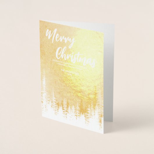 メリークリスマスツリー冬の夜の森の金ゴールド 箔カード (正面)