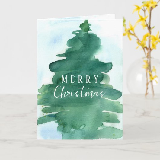 メリークリスマスツリー冬の雪の水色 カード (黄色い花)