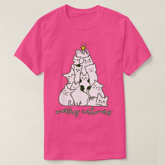 メリークリスマスツリー冬猫サンタ猫 Tシャツ (デザイン正面)