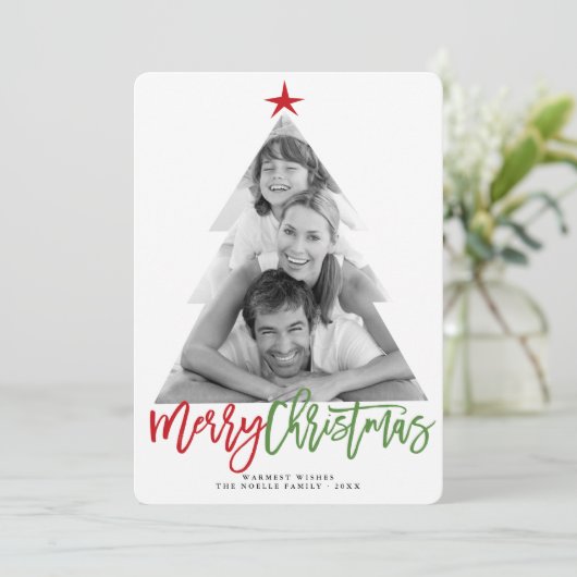 メリークリスマスツリー切り出しブラシスクリプト写真 シーズンカード (スタンド正面)