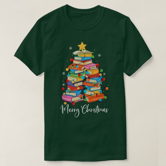 メリークリスマスツリー司書読クリスマスの本L Tシャツ (デザイン正面)