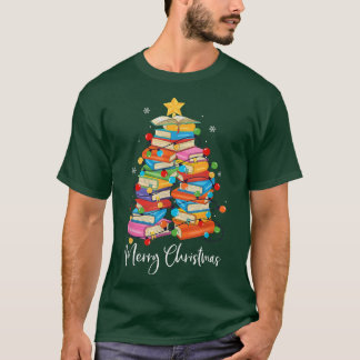 メリークリスマスツリー司書読クリスマスの本L Tシャツ