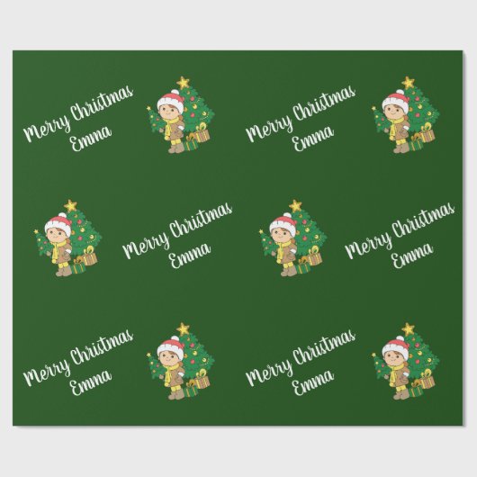 メリークリスマスツリー名前をカスタムする パーソナライズされた ラッピングペーパー (フラット)