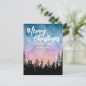 メリークリスマスツリー夜のグラデーションスクリプトフォレスト シーズンポストカード (スタンド正面)