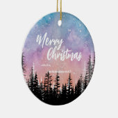 メリークリスマスツリー夜のグラデーションスクリプトフォレスト セラミックオーナメント (右)