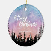 メリークリスマスツリー夜のグラデーションスクリプトフォレスト セラミックオーナメント (左)