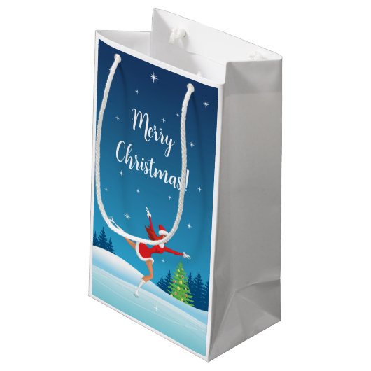 メリークリスマスツリー姿スケートで滑るガールサンタハット スモールペーパーバッグ (裏面アングル)