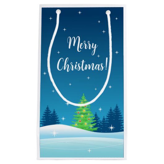 メリークリスマスツリー姿スケートで滑るガールサンタハット スモールペーパーバッグ (正面)