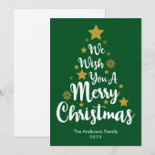 メリークリスマスツリー形状グリーンクリスマスカード シーズンカード (正面/裏面)
