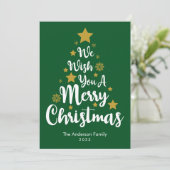 メリークリスマスツリー形状グリーンクリスマスカード シーズンカード (スタンド正面)