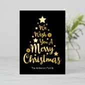 メリークリスマスツリー形状ブラック 箔シーズンカード (立ち正面)