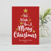 メリークリスマスツリー形状レッドクリスマスカード シーズンカード (スタンド正面)