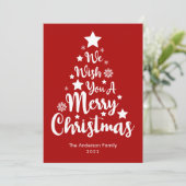 メリークリスマスツリー形状レッドクリスマスカード シーズンカード (スタンド正面)