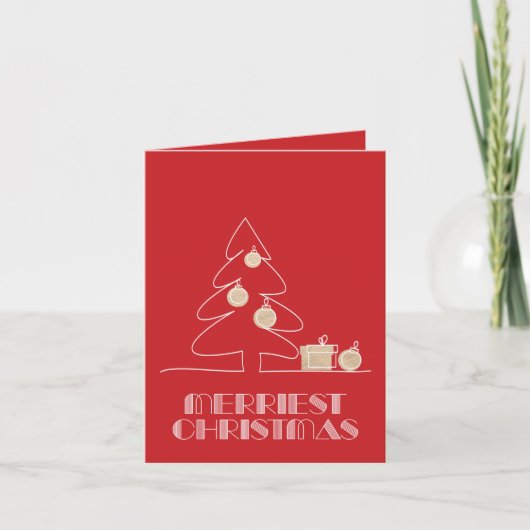 メリークリスマスツリー折り畳み赤い写真の休日 カード (正面)
